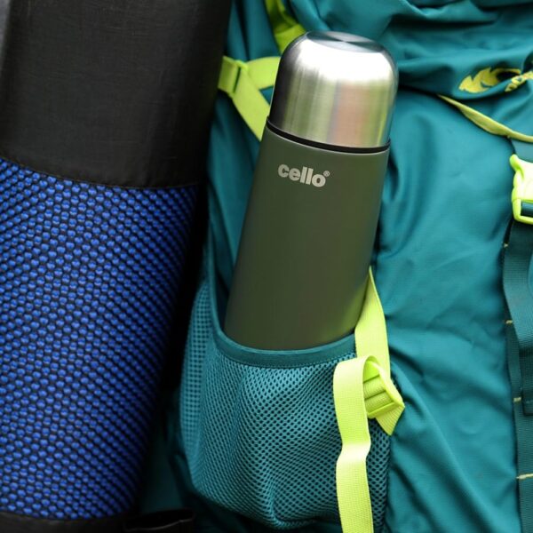 Cello Duro Tuff Steel Series- Flip Double Walled Stainless Steel Water Bottle with Durable DTP Coating and Thermal Jacket | Vacuum Insulated Bottle for Travel, Home, Office, School | 750ml, Green - Image 5
