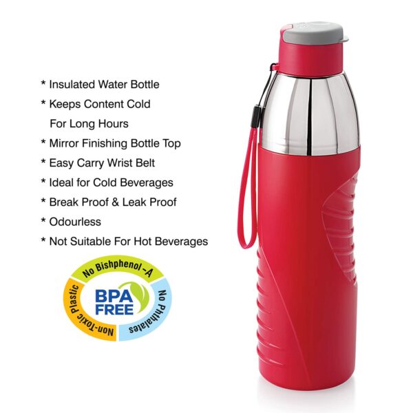 Cello Puro Gliss Insulated Water Bottle, 900 ML, Red - Image 3