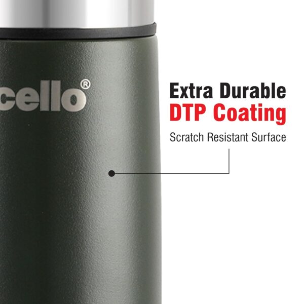 Cello Duro Tuff Steel Series- Flip Double Walled Stainless Steel Water Bottle with Durable DTP Coating and Thermal Jacket | Vacuum Insulated Bottle for Travel, Home, Office, School | 750ml, Green - Image 4